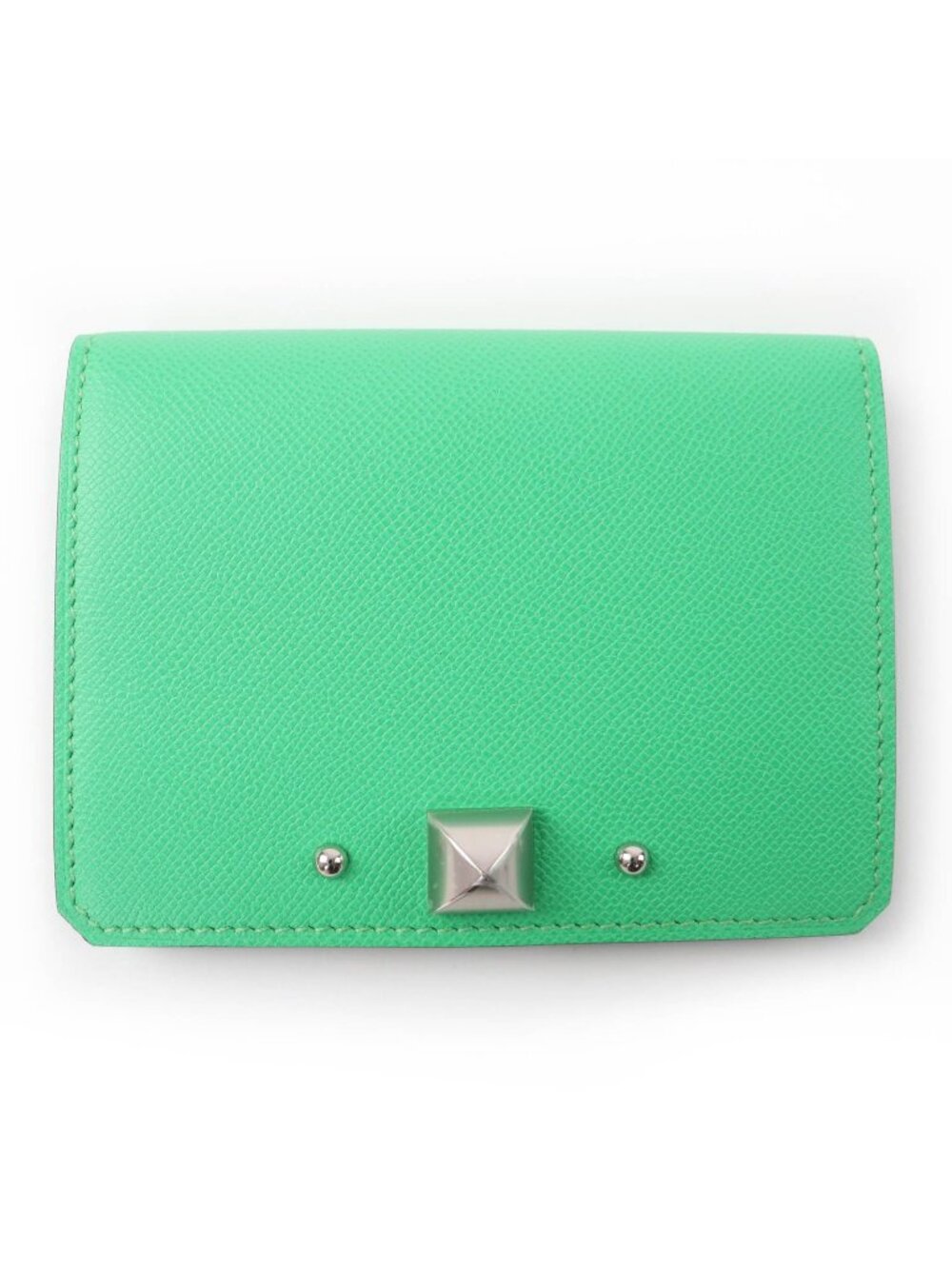 Hermes Medall Card Case Veau Epsom Vert Comic Silver